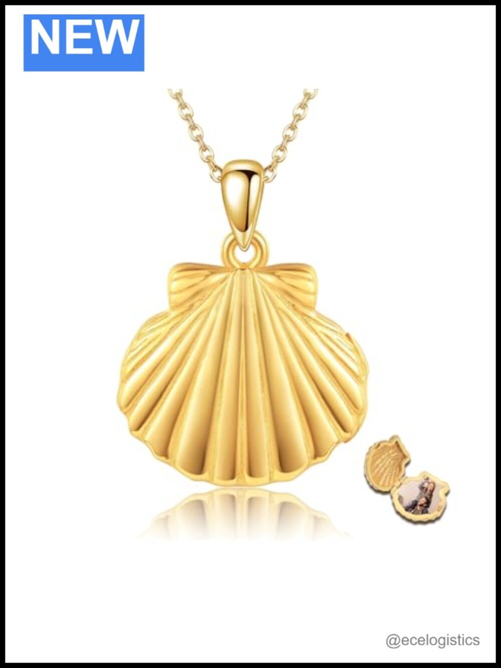 925 Sterling Silver Seashell Photo Locket Necklace 18in Adjustable Chain
